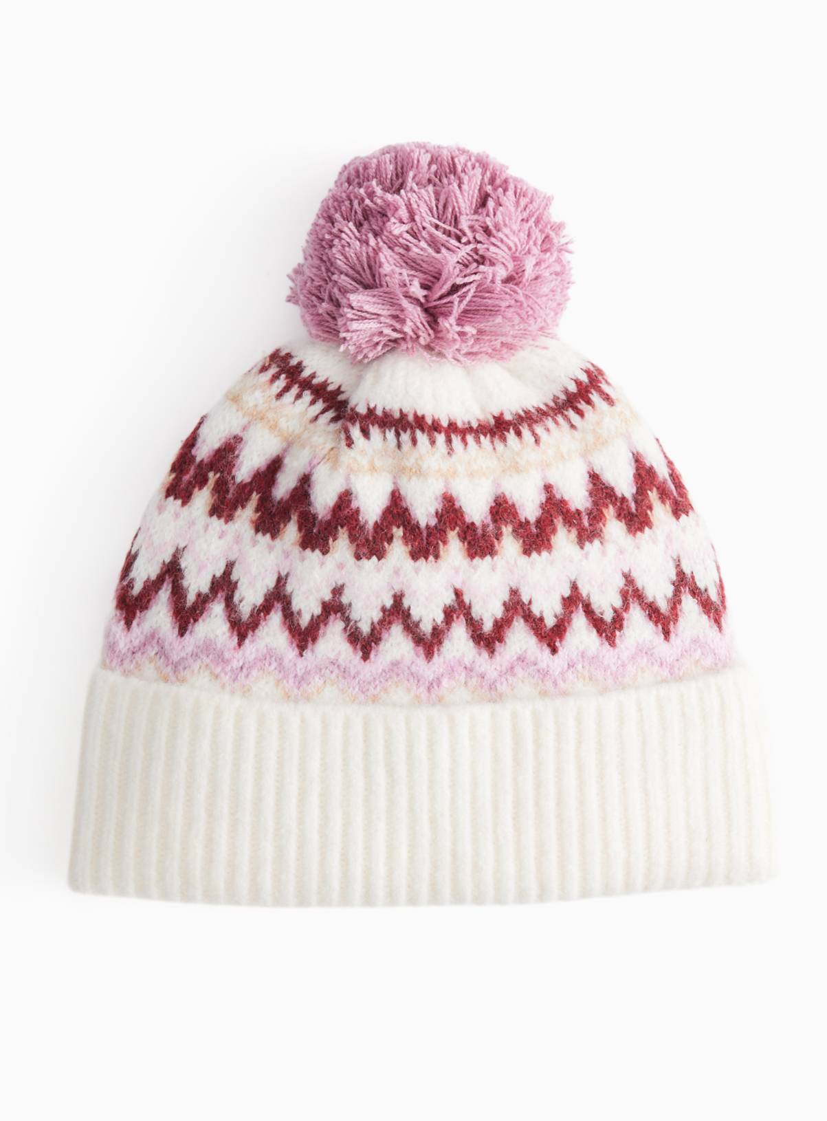 Cream & Pink Fairisle Bobble Hat 3-6 months - Image 1